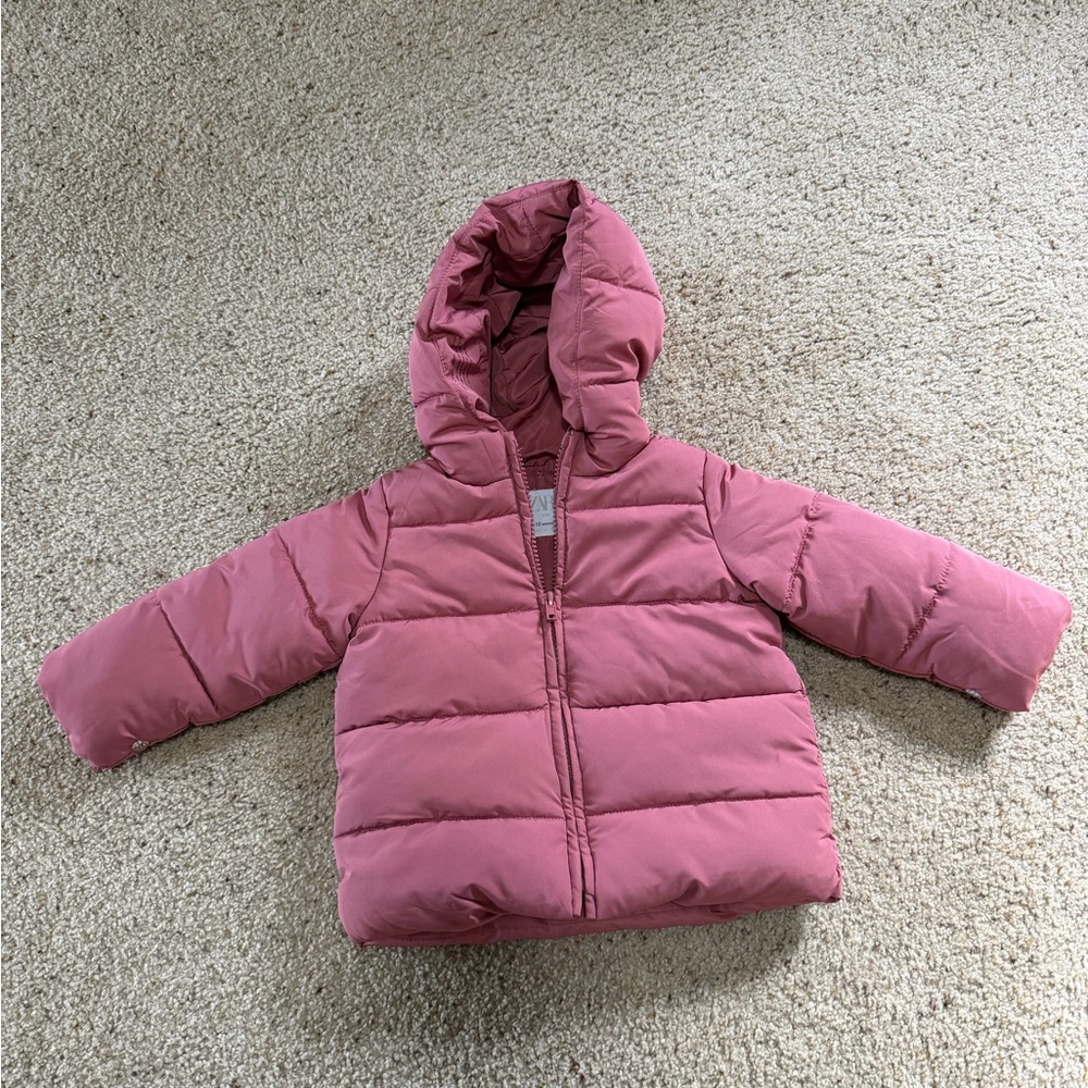 Zara Pink Puffer Hooded Jacket